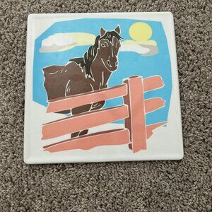 Vintage John Deere 7.5" Square Melamine Horse Trivet Hot Plate
